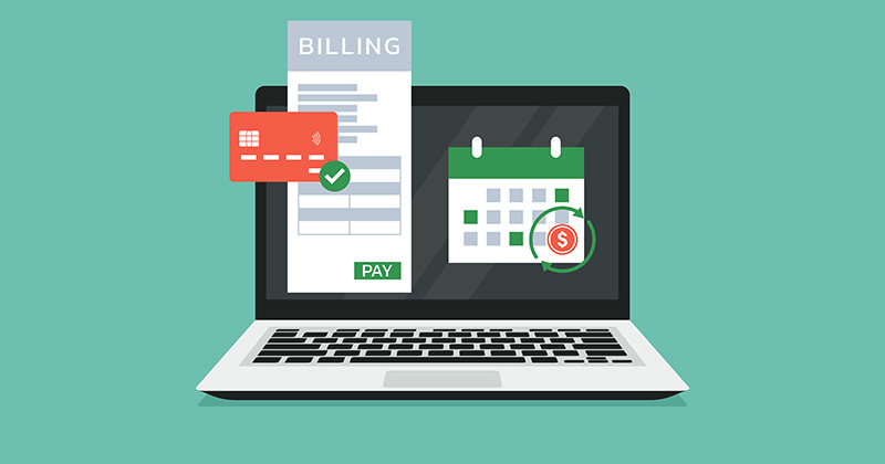 C3 - Laptop displaying billing icons.